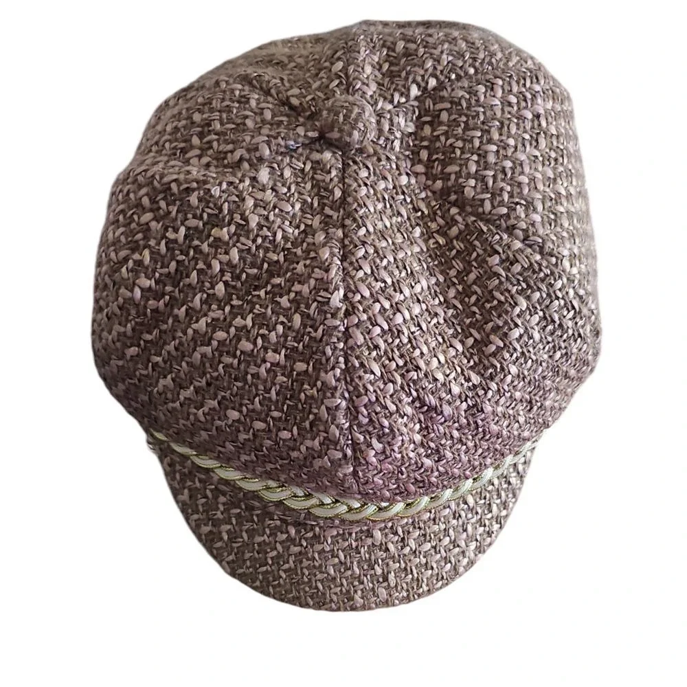 Charming Charlie Vintage-Style Tweed Newsboy‎ Cap with Gold Braided Trim